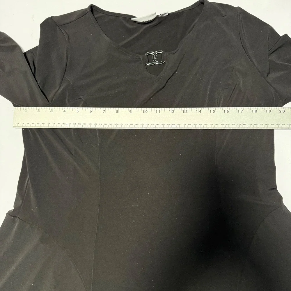 Susan Graver‎ Black Liquid Knit Dress 3/4 A-line Sleeve Keyhole Neck Size L